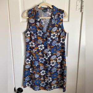 Modcloth Floral Button-Up Midi Dress - Blue and Orange
